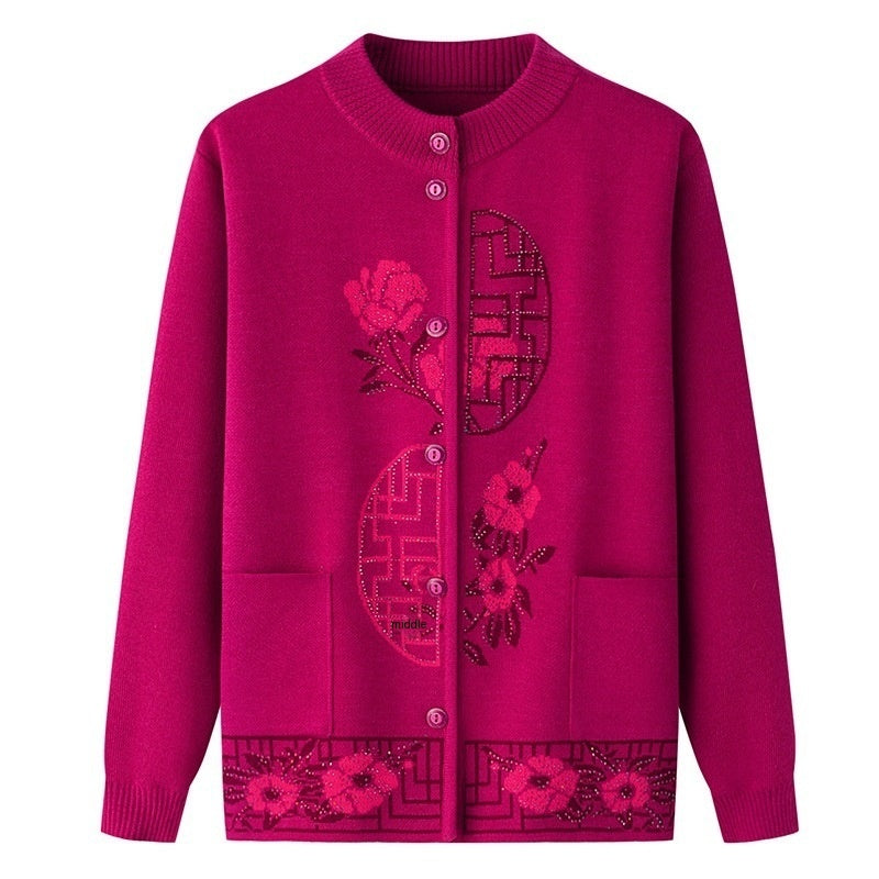 Spring Sweater Women Fleece-lined Knitting Cardigan Old Lady Autumn And Winter Clothes Women
