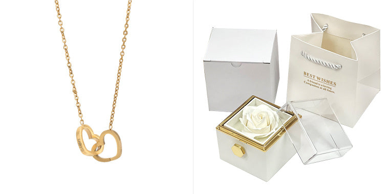 ✨Boîte Cadeau Rotative avec Rose Éternelle  Coffret Bijoux Élégant