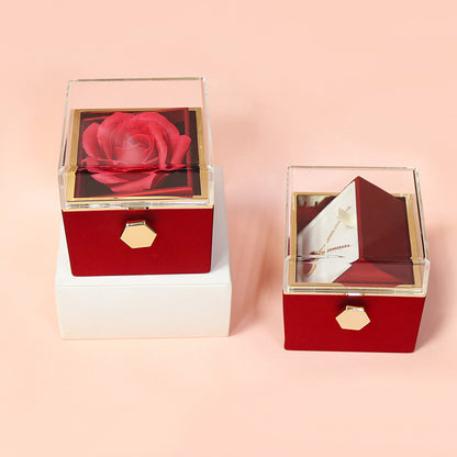 ✨Boîte Cadeau Rotative avec Rose Éternelle  Coffret Bijoux Élégant