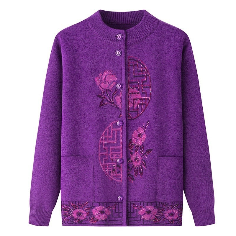 Spring Sweater Women Fleece-lined Knitting Cardigan Old Lady Autumn And Winter Clothes Women