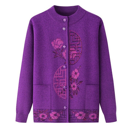 Spring Sweater Women Fleece-lined Knitting Cardigan Old Lady Autumn And Winter Clothes Women