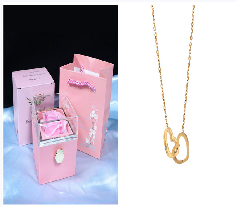 ✨Boîte Cadeau Rotative avec Rose Éternelle  Coffret Bijoux Élégant