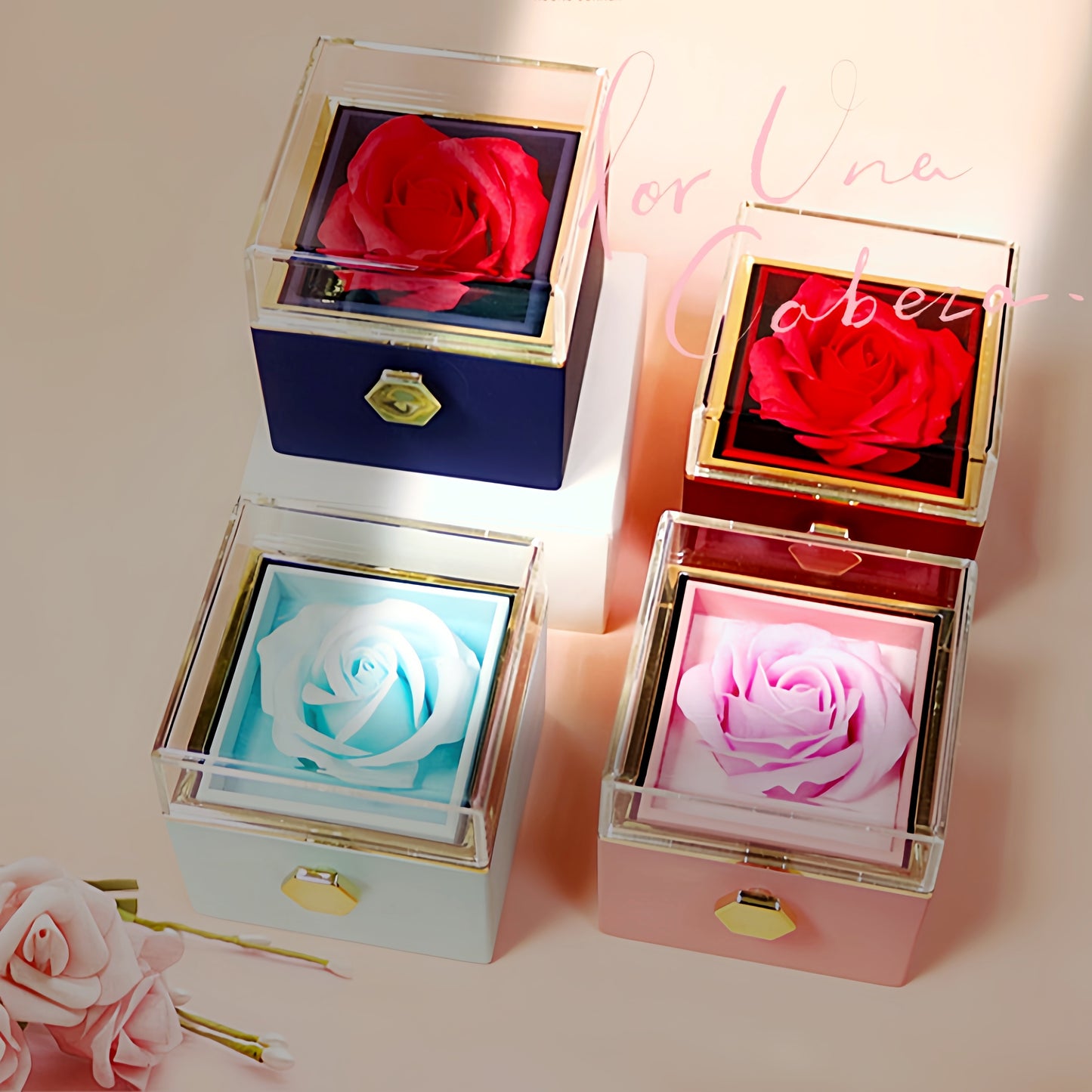 ✨Boîte Cadeau Rotative avec Rose Éternelle  Coffret Bijoux Élégant