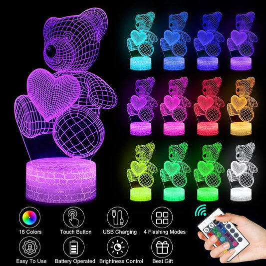 Veilleuse LED 3D Ours en Acrylique ✨ Lampe Décorative Multicolore 🐻