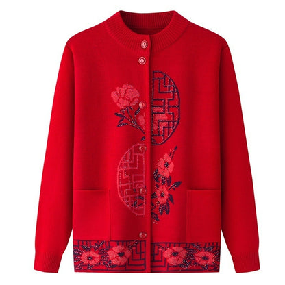 Spring Sweater Women Fleece-lined Knitting Cardigan Old Lady Autumn And Winter Clothes Women