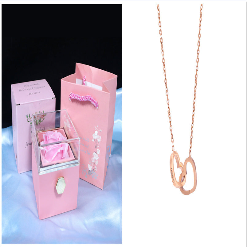 ✨Boîte Cadeau Rotative avec Rose Éternelle  Coffret Bijoux Élégant