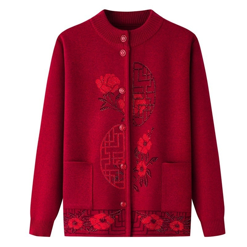 Spring Sweater Women Fleece-lined Knitting Cardigan Old Lady Autumn And Winter Clothes Women