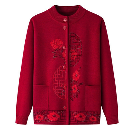 Spring Sweater Women Fleece-lined Knitting Cardigan Old Lady Autumn And Winter Clothes Women