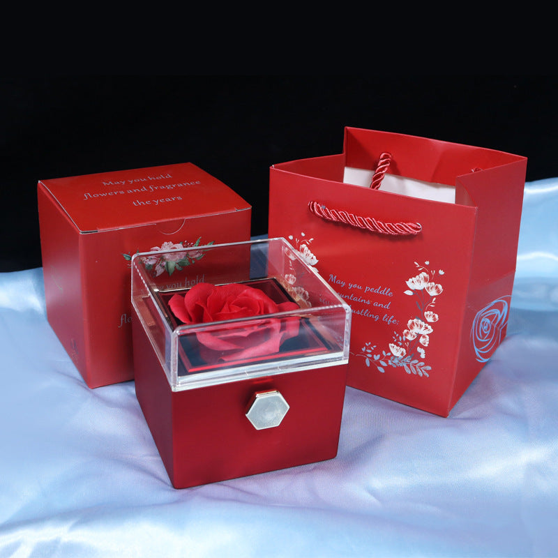 ✨Boîte Cadeau Rotative avec Rose Éternelle  Coffret Bijoux Élégant