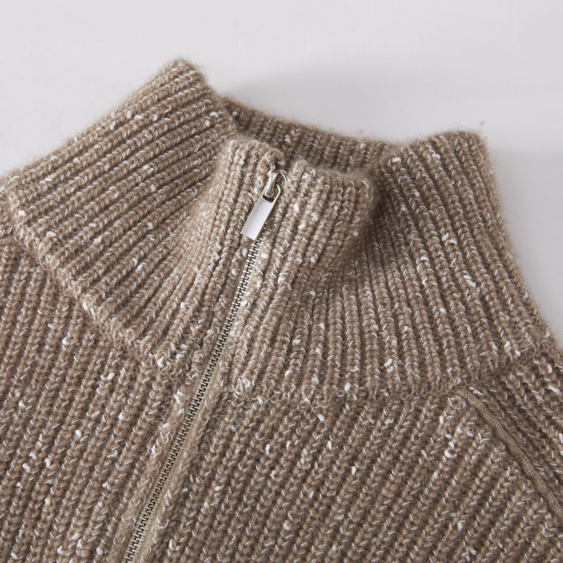 Five-strand Thickened Arabesquitic Fabric Stand Collar Cashmere Sweater Women's Autumn And Winter Half-open Collar Loose And Idle Bottoming Shirt