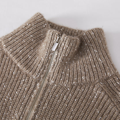 Five-strand Thickened Arabesquitic Fabric Stand Collar Cashmere Sweater Women's Autumn And Winter Half-open Collar Loose And Idle Bottoming Shirt