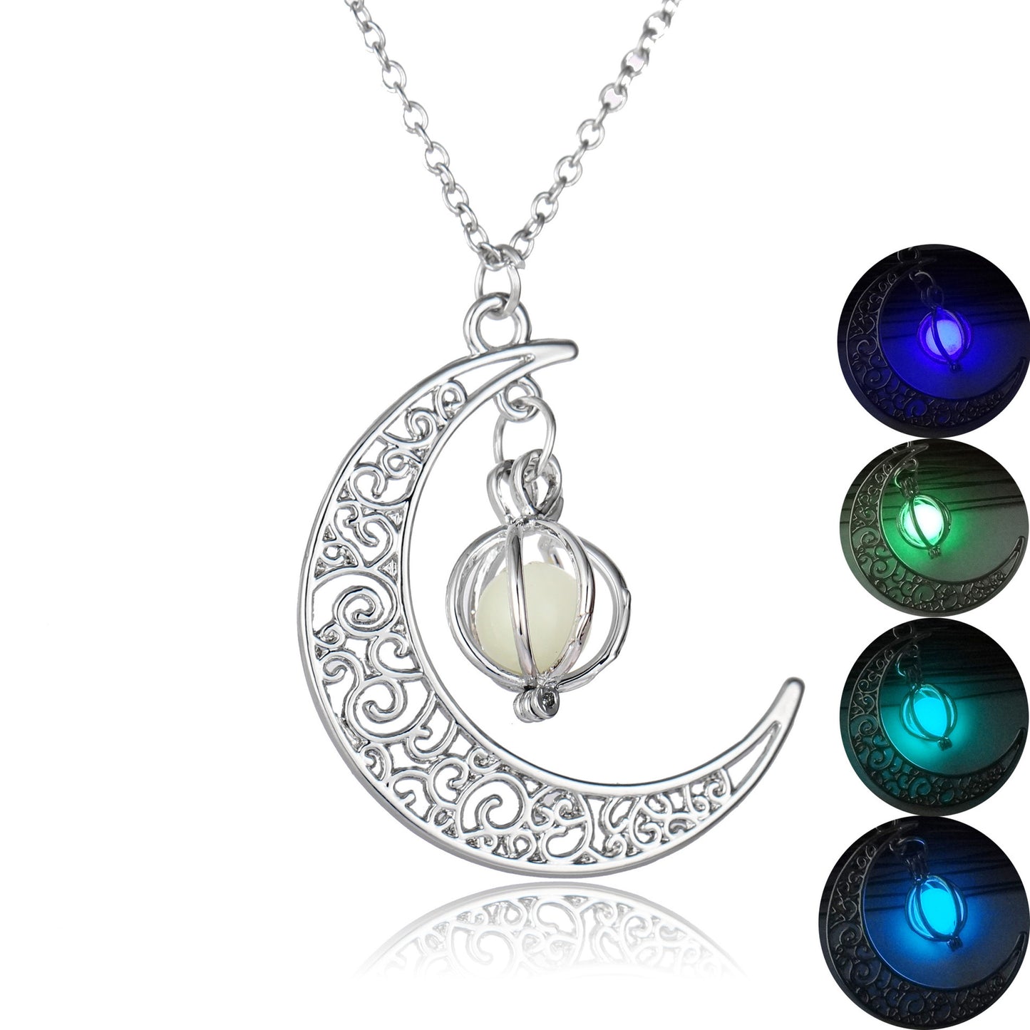 Collier lune lumineuse en pierre naturelle – Bijou phosphorescent qui brille dans l’obscurité, élégant et mystique, parfait comme cadeau féérique.