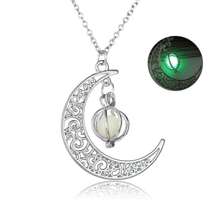 Collier lune lumineuse en pierre naturelle – Bijou phosphorescent qui brille dans l’obscurité, élégant et mystique, parfait comme cadeau féérique.