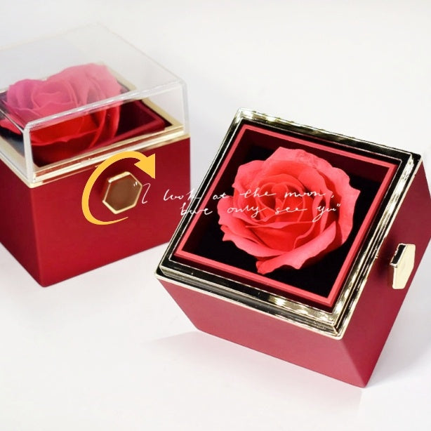 ✨Boîte Cadeau Rotative avec Rose Éternelle  Coffret Bijoux Élégant