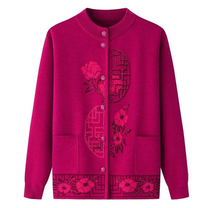 Spring Sweater Women Fleece-lined Knitting Cardigan Old Lady Autumn And Winter Clothes Women
