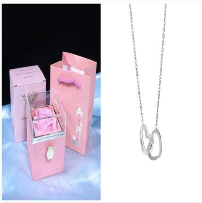 ✨Boîte Cadeau Rotative avec Rose Éternelle  Coffret Bijoux Élégant