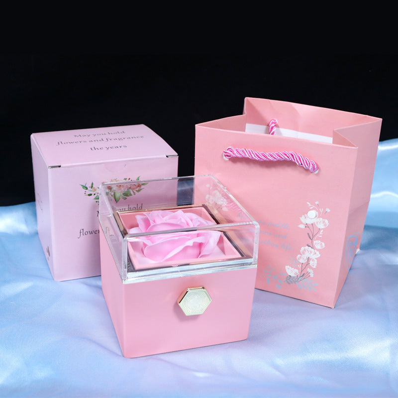 ✨Boîte Cadeau Rotative avec Rose Éternelle  Coffret Bijoux Élégant