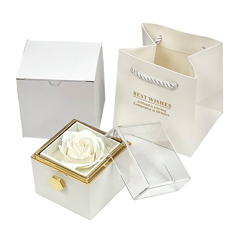 ✨Boîte Cadeau Rotative avec Rose Éternelle  Coffret Bijoux Élégant